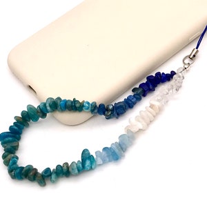 blue white gradient phone string healing crystals phone strap ombré gemstone phone charm beaded phone strap charm bead phone chain Y2K charm