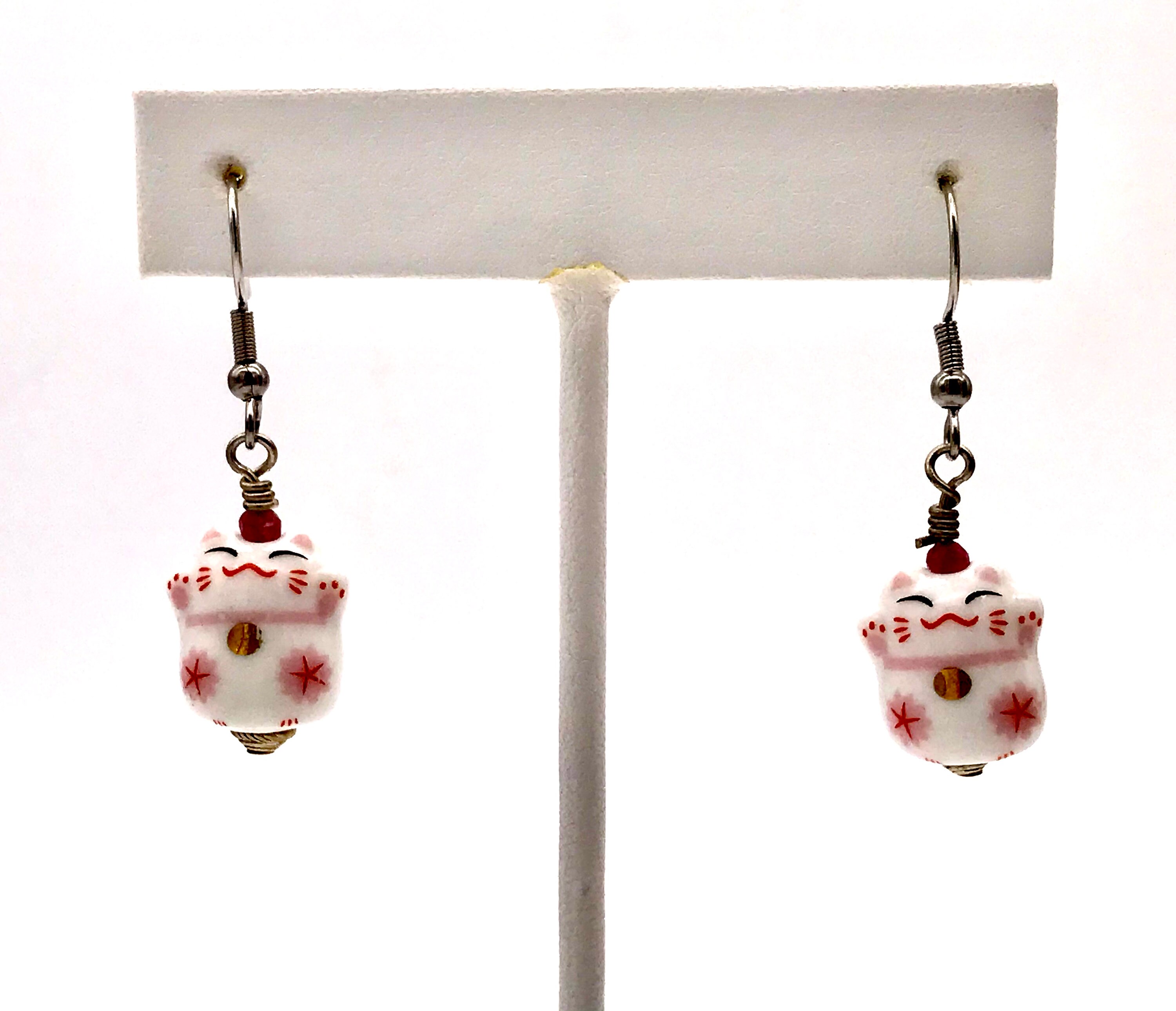 Kawaii cat earrings maneki neko dangle earrings pink lucky cat Etsy