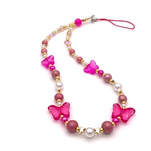 hot pink butterfly phone strap pink Y2K phone strap custom phone chain phone charm pink phone charmstrap beaded phone strap phone string