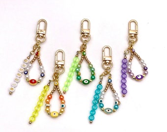 Evil eye bag charm adhesive phone hook charm keychain holder custom name charm mini phone case charm Y2K phone chain hook