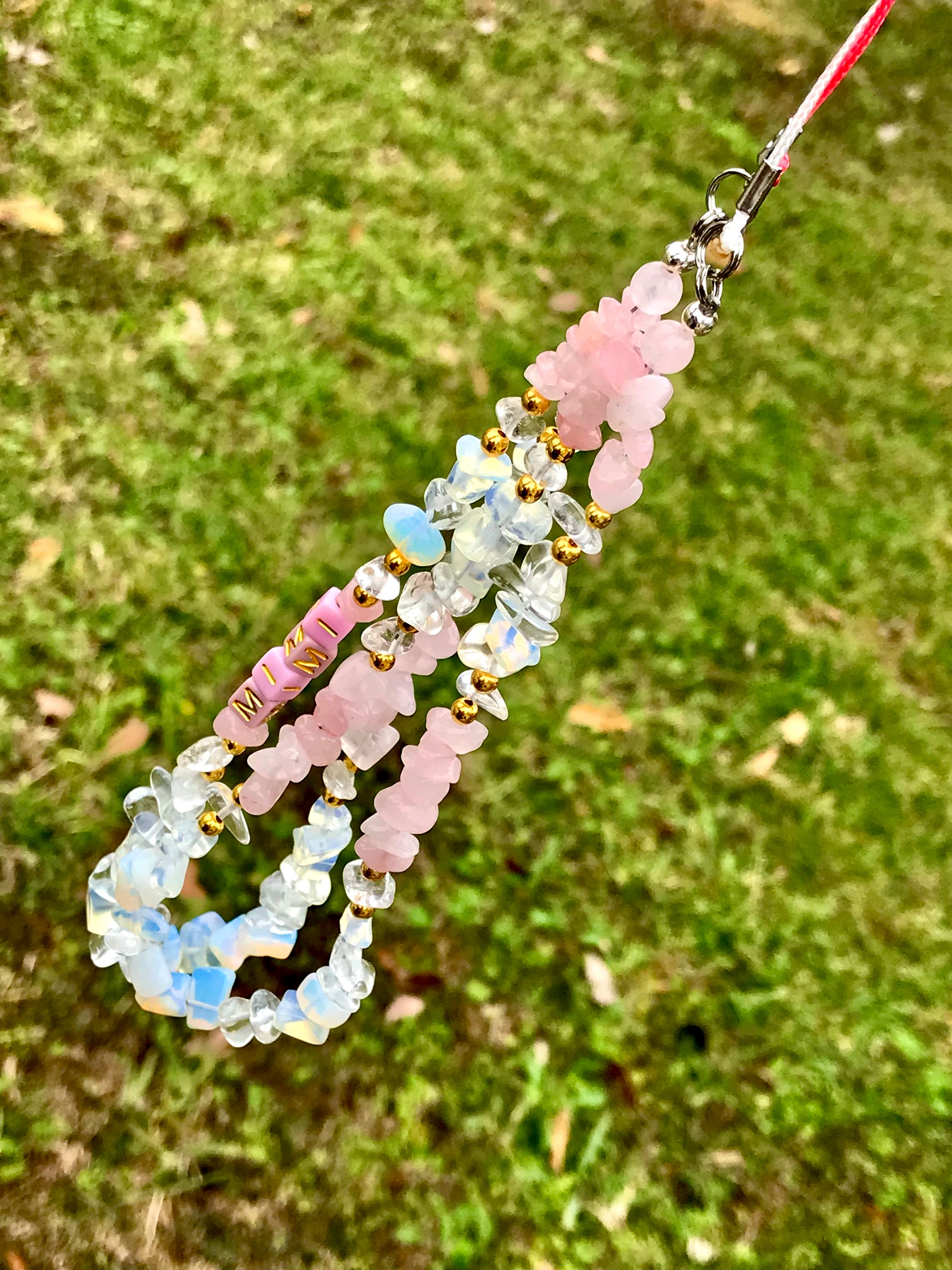 Crystal Phone Charm: Rose Quartz, Opalite Bead Strap - Etsy