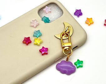 Gancho para teléfono con forma de luna y estrella, adhesivo para funda de teléfono, anilla metálica, cadena para teléfono, anilla para funda de Kindle, anilla para bolsos