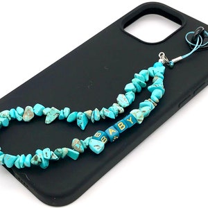 Amuleto de cristal para teléfono, cristales curativos, correa para teléfono, amuleto de piedras preciosas para teléfono, amuleto para correa de teléfono con cuentas, cadena para teléfono con cuentas, correa para teléfono turquesa Y2K