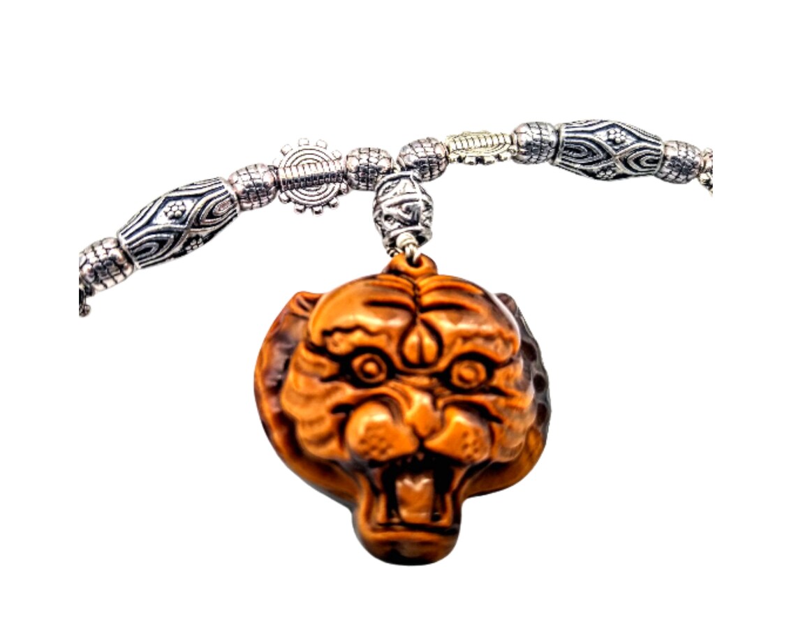 Tiger charm necklace tiger necklace carved natural stone tiger Etsy