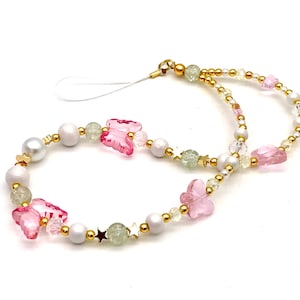 pearl butterfly phone strap WHITE Y2K phone strap customizable phone chain phone charm PINK phone charmstrap beaded phone strap phone string