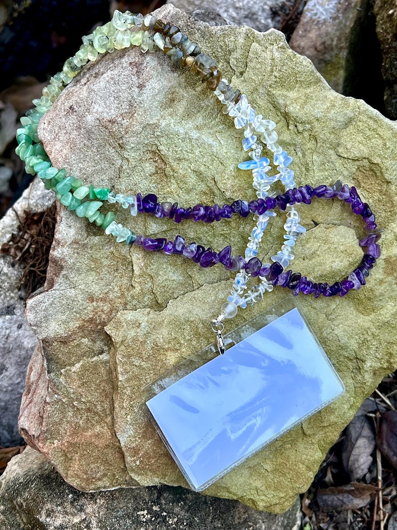 Gemstone Gradient Lanyard Necklace | Crystal ID Badge Holder | Beaded ...
