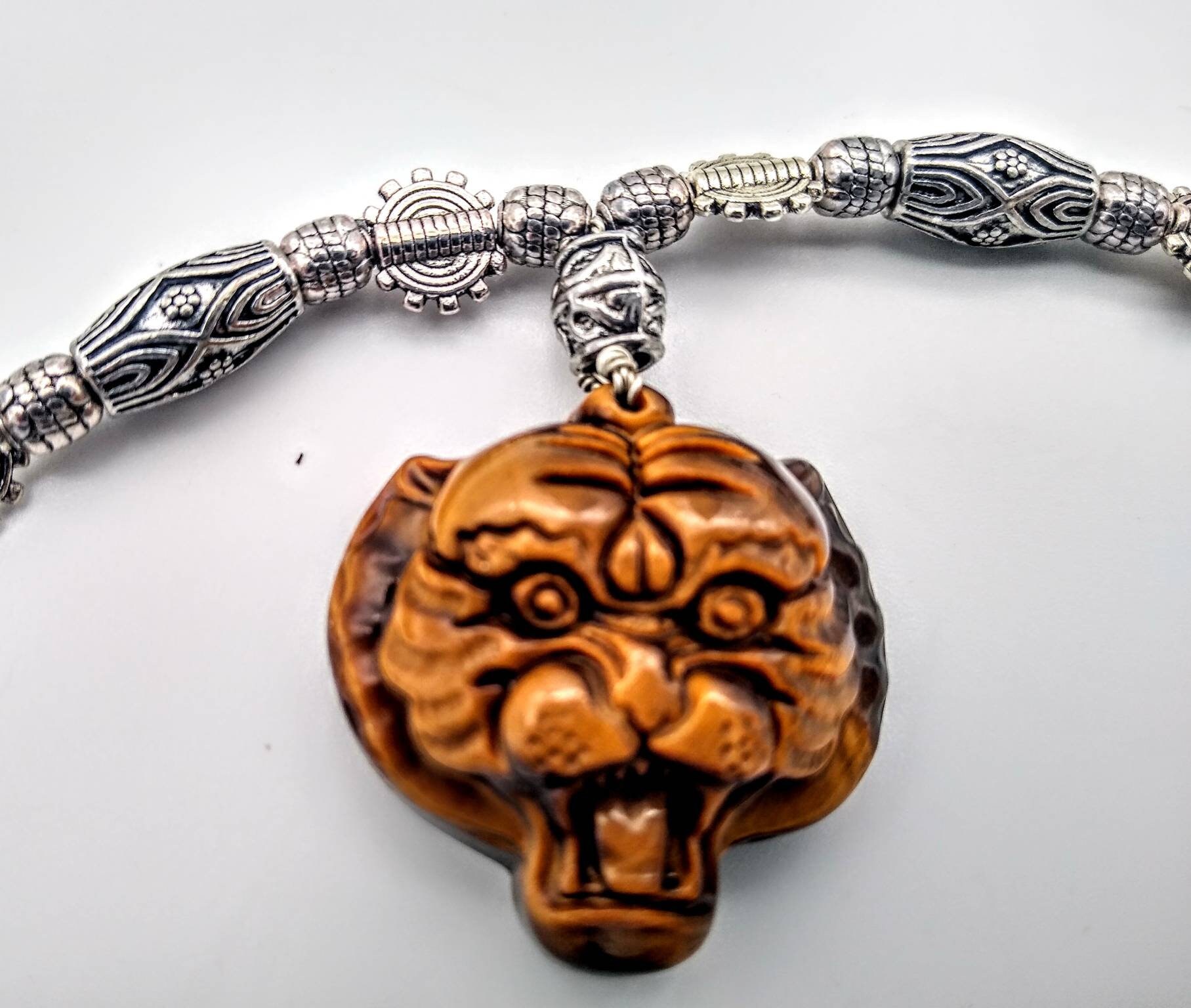 Tiger charm necklace tiger necklace carved natural stone tiger Etsy