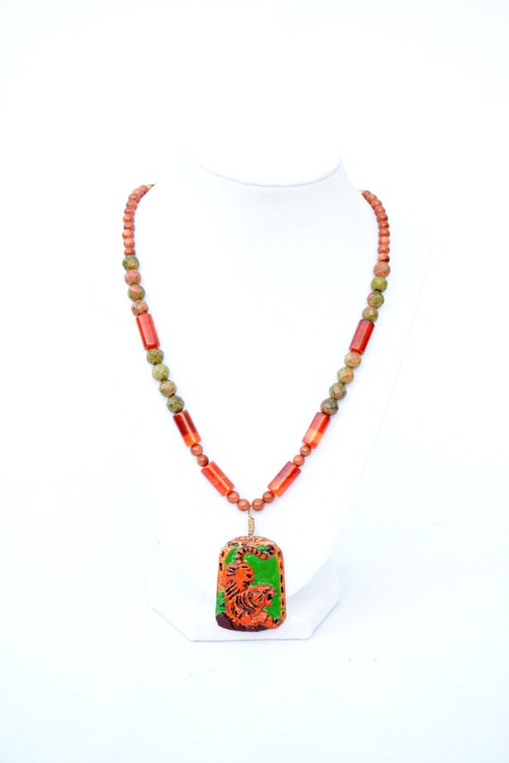 Items similar to Red Tiger Necklace. Chinese Zodiac Tiger Necklace