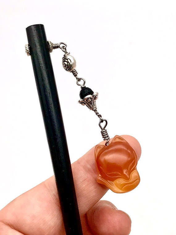 Fox Hair Stick: Wooden Hair Accessory With Red Carnelian  display picture 3