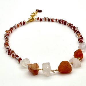 Carnelian raw crystal necklace chunky beaded crystal choker quartz necklace bead striped necklace orange gemstone necklace healing crystals