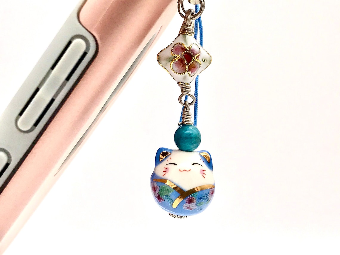 Kawaii cat phone charm blue maneki neko phone charm purple Etsy