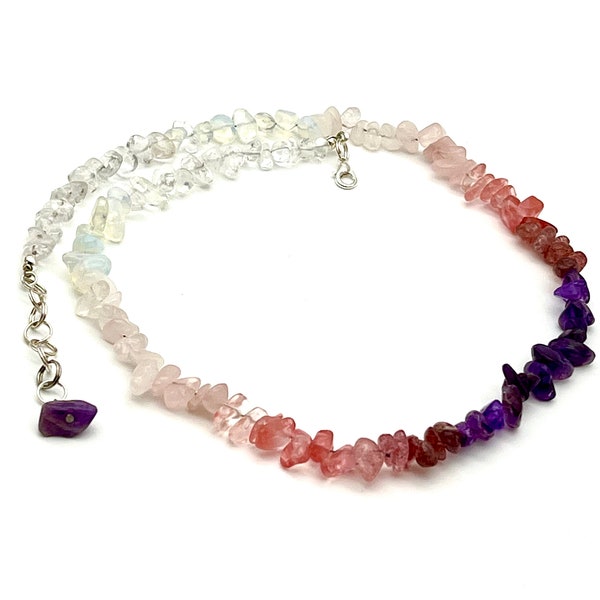 ombré choker beaded crystal necklace healing bead necklace amethyst gemstone necklace healing crystals necklace opalite chip choker yoga