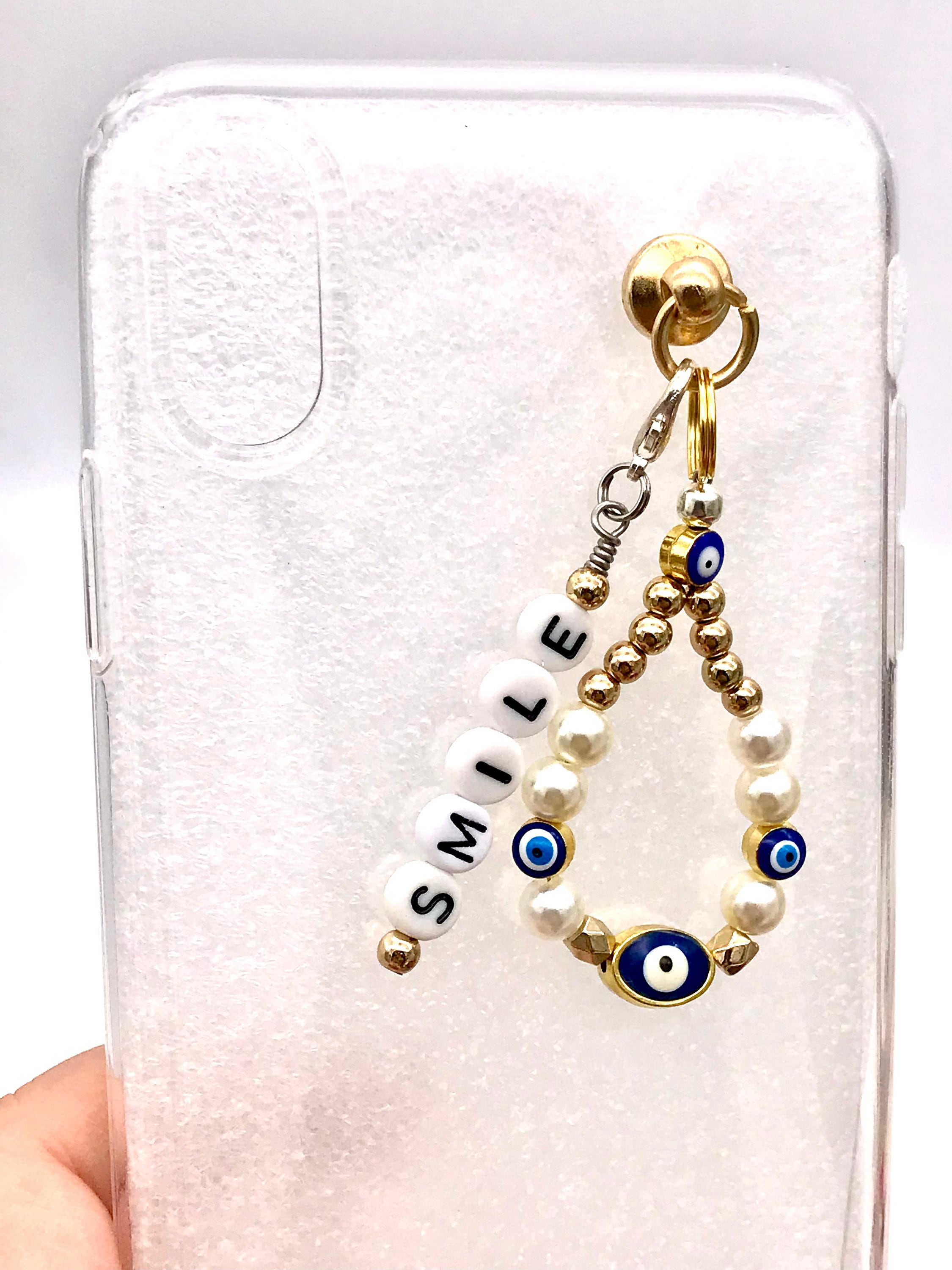 Mini phone hook evil eye phone charm keychain holder custom Etsy