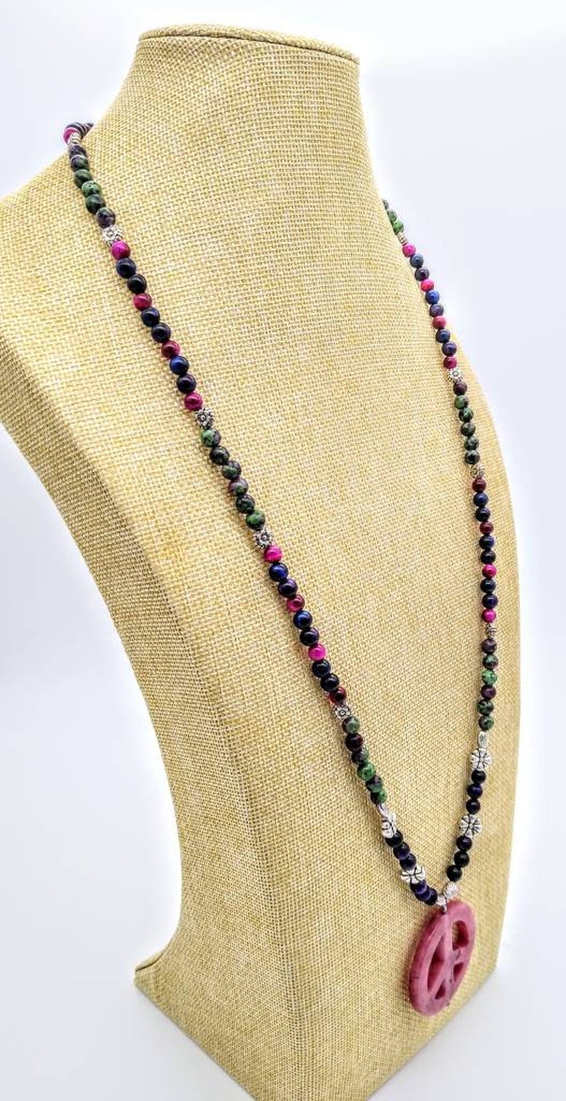 peace symbol necklace boho gemstone beaded necklace with peace symbol pendant reiki gemstone beaded peace necklace