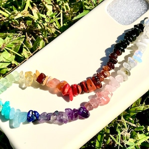 Rainbow Gemstone Phone Strap | Crystal Phone Charm | Handmade with Healing Crystals | Personalizable | MythicFacets