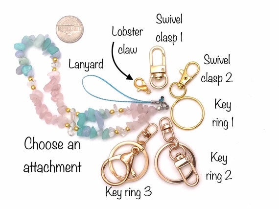 Crystal Phone Charm Rose Quartz Phone Chain White Pink Gemstone