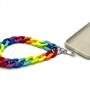 rainbow chain phone strap acrylic phone charm durable chainlink phone chain plastic chunky bright colors Cuban chain phone connector card