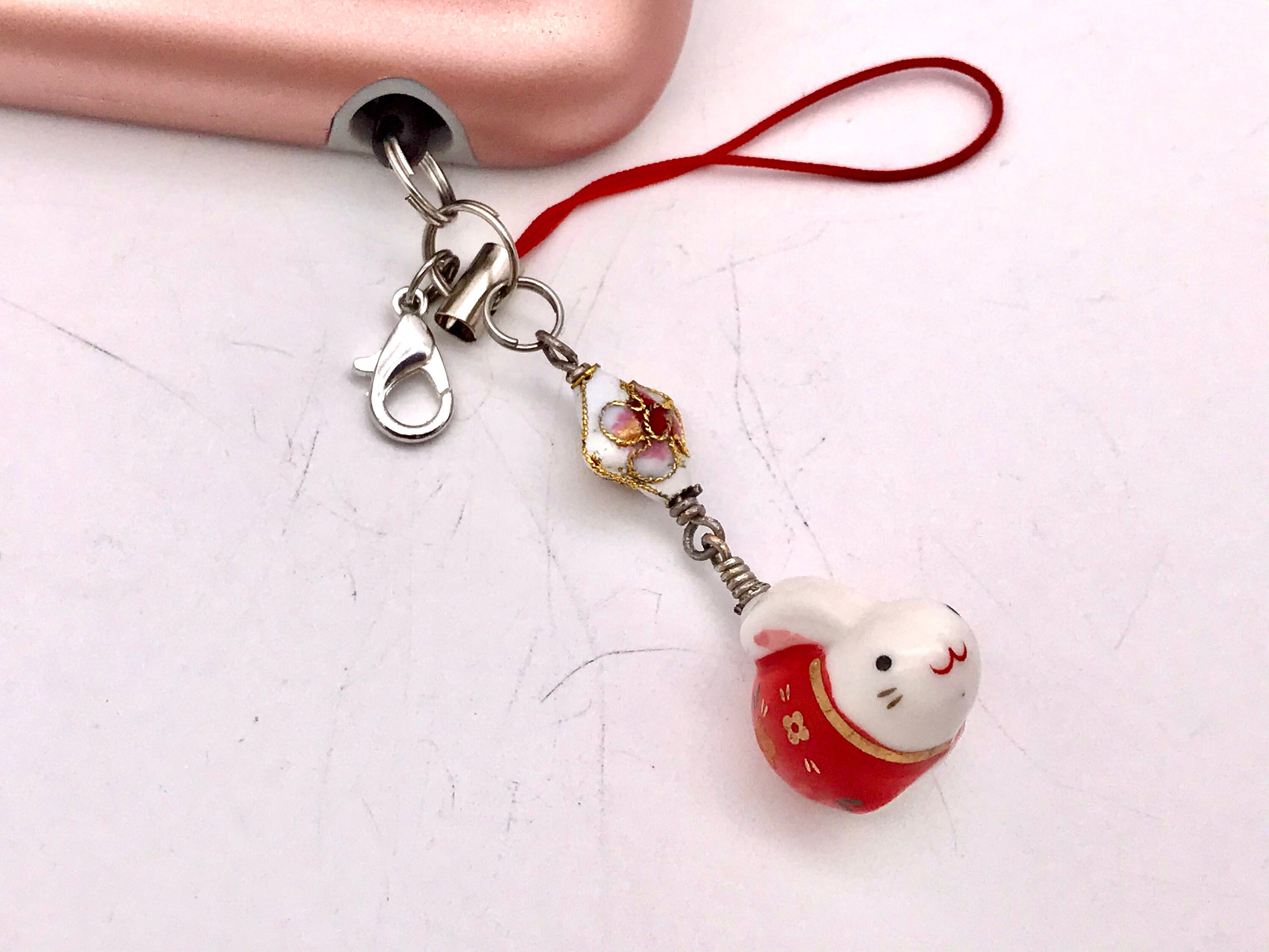 Charme Téléphone Portable Mignon - Lapin Et Fleur De Cerisier, Cordon Réglable - Pour Sac, Trousseau, Décoration - Wudaizhi