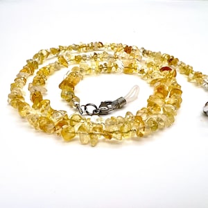 Citrin Brillenkette – Kristall Brillenhalter mit Natürlichen Citrin Chip Perlen – Heilende Kristall Brillenkette für Fülle & Wohlstand