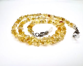 Citrine Eyeglass Chain – Crystal Glasses Holder with Natural Citrine Chip Beads – Healing Crystal Glasses Chain for Abundance & Prosperity