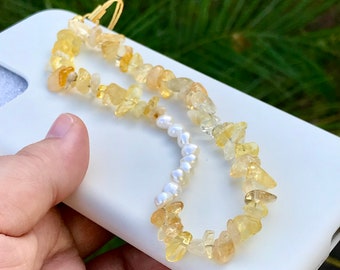 string ting just pearls Citrine Phone String Natural Pearl Phone Strap Gemstone Phone
