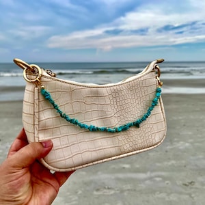 Gemstone Handbag Charm | Beaded Purse Chain | Healing Crystal Bag Charm | Custom Name Purse Accessory | Turquoise Howlite Chip Bag Jewelry