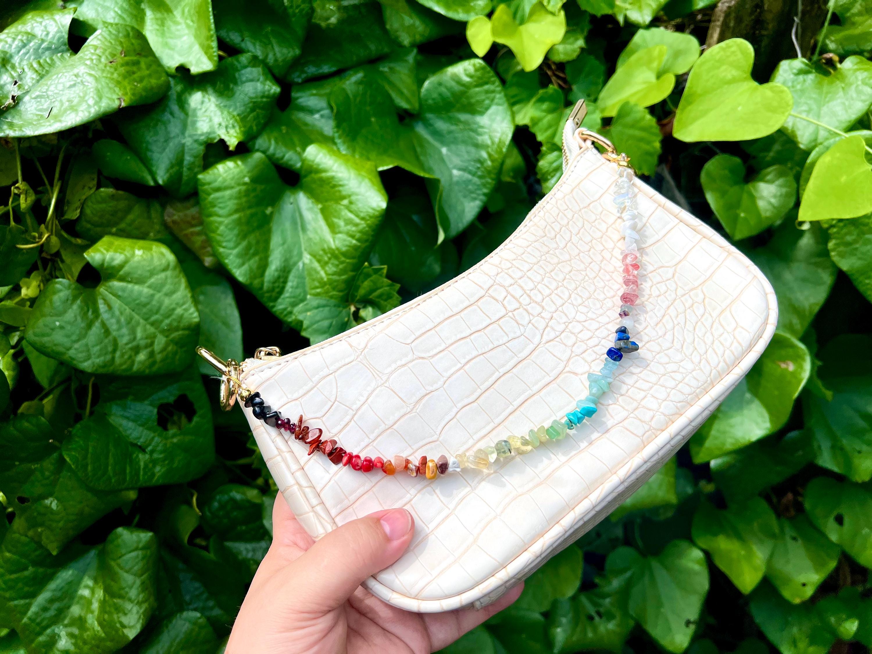 handbag charm string, purse accessories, gemstone bag charm, rainbow purse chain, handbag jewelry, healing crystals beaded purse chain charm
