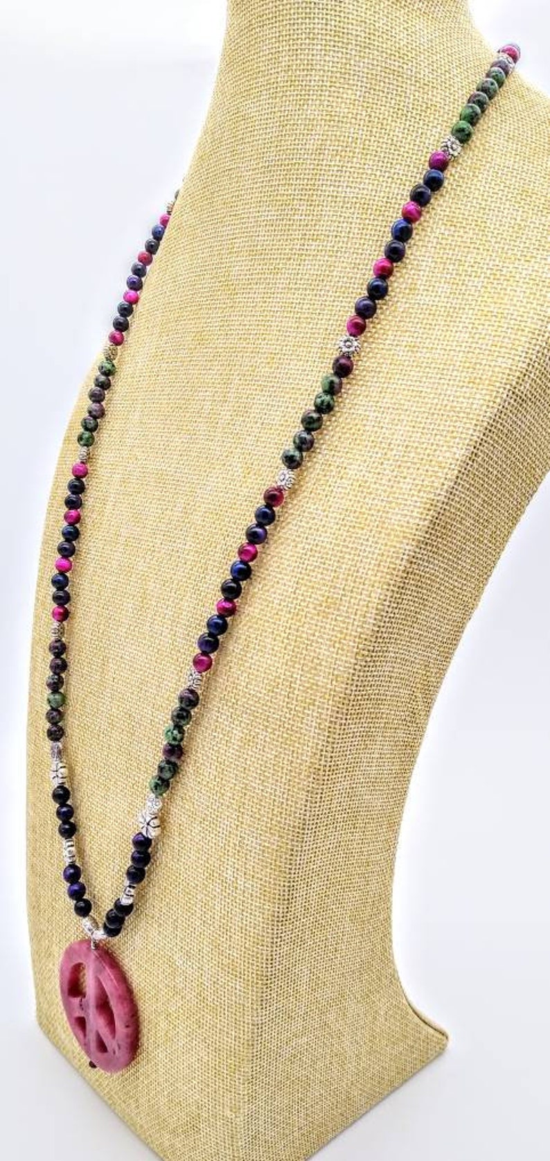 peace symbol necklace boho gemstone beaded necklace with peace symbol pendant reiki gemstone beaded peace necklace