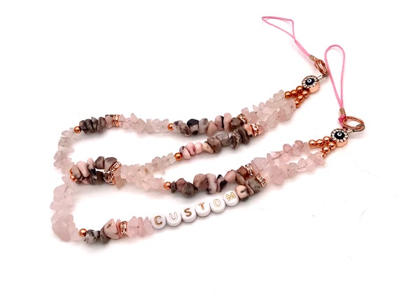 Rose Quartz Phone Chain Crystal Phone Charm Pink Zebra Jasper