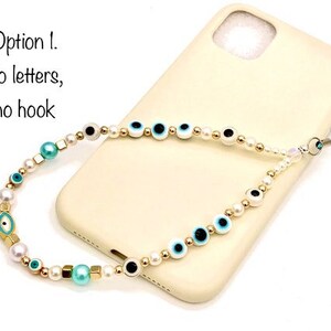 evil eye phone chain Y2K trending phone strap custom phone strap aquamarine beaded phone chain protection charmstrap custom phone string No letters, no hook