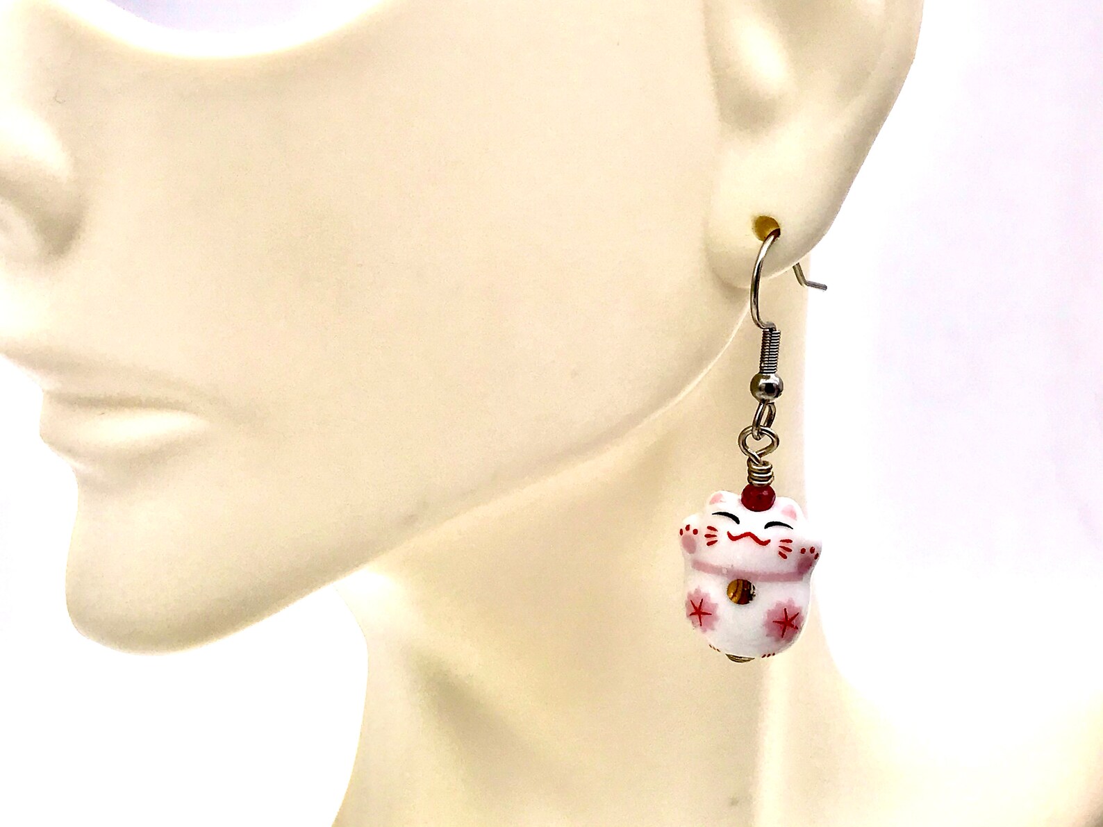 Kawaii cat earrings maneki neko dangle earrings pink lucky cat Etsy