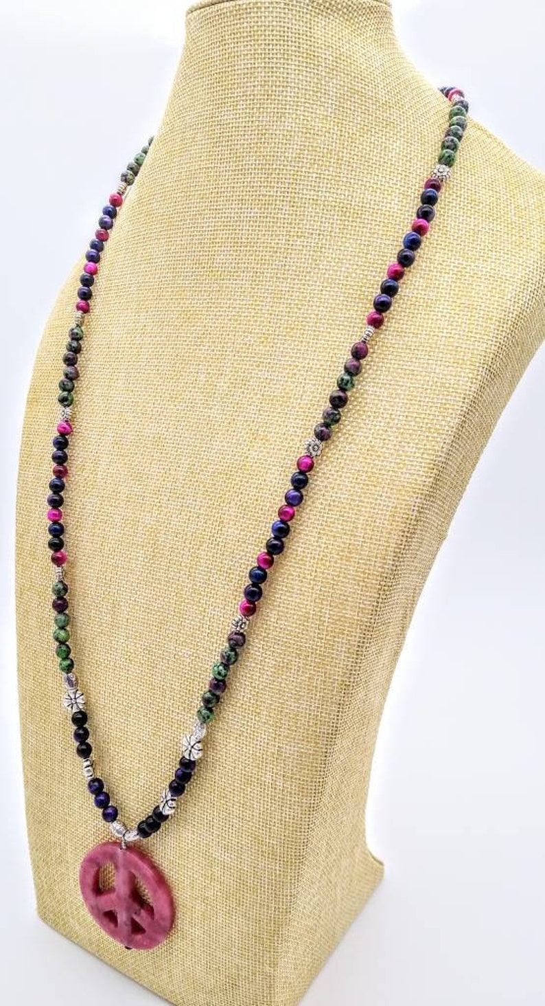 peace symbol necklace boho gemstone beaded necklace with peace symbol pendant reiki gemstone beaded peace necklace