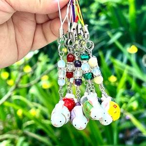Kawaii Rabbit Phone Charm with Symbolic Meaning, Legend | Personalized Bunny Phone Charm with Lanyard and Key Ring | Whimsical Moon Rabbit