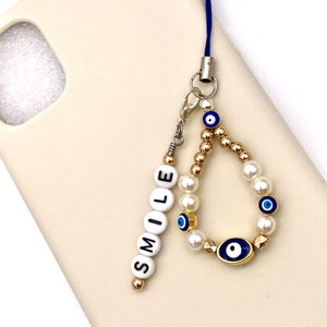 evil eye phone charm custom name AirPods case charm backpack keychain mini phone strap blue phone chain cute charm strap Y2K phone string