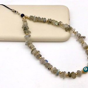 labradorite phone charm natural crystals phone strap gemstone phone charm evil eye phone strap charm bead crystal charm strap Y2K wristlet