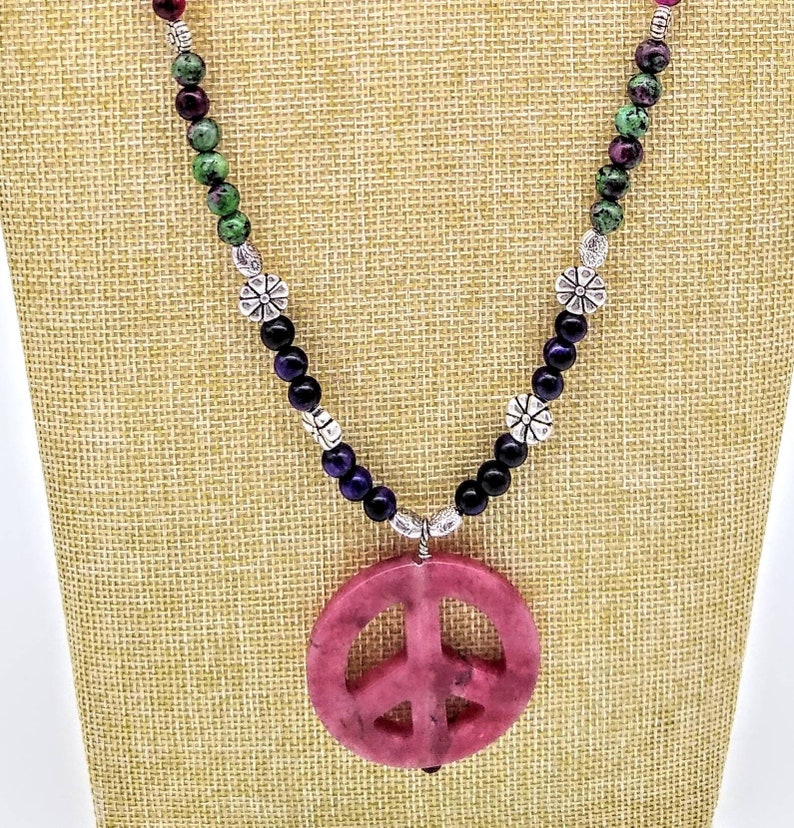 peace symbol necklace boho gemstone beaded necklace with peace symbol pendant reiki gemstone beaded peace necklace