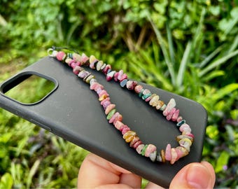 Correa para teléfono con cristal de turmalina: Amuleto del Árbol de la Vida, Sanación de Chakras