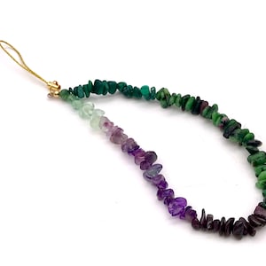 Gradient Gemstone Phone Charm: Malachite, Garnet, Amethyst Crystals
