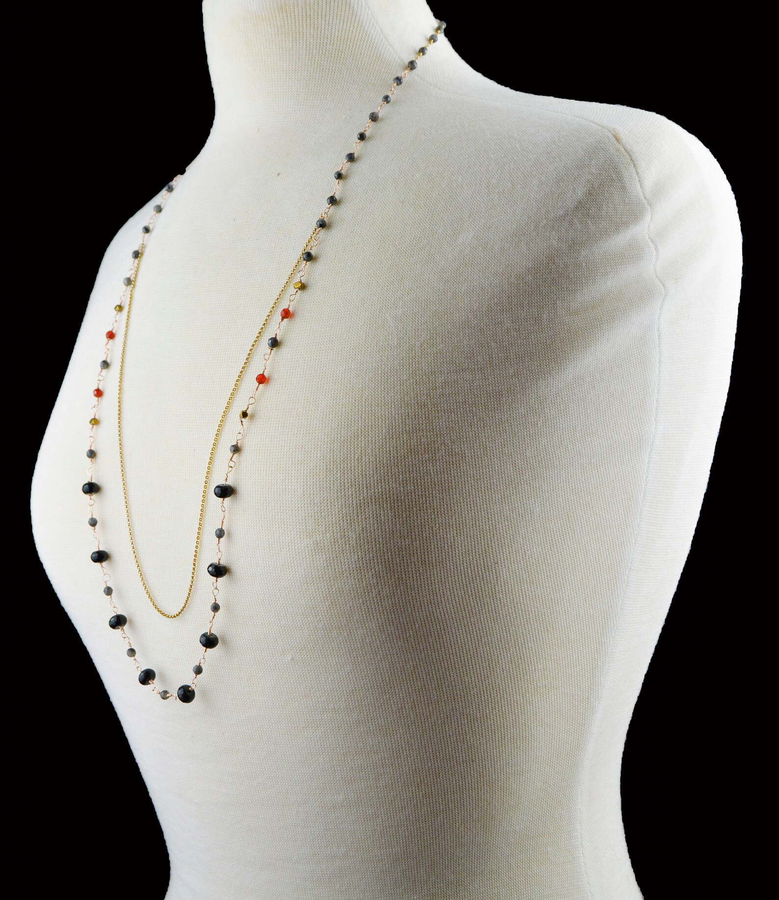Double strand beaded chain gem stone and gold chain pull over Etsy