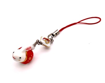 kawaii bunny phone charm cute bunny phone plug kawaii rabbit phone charm Chinese zodiac phone charm moon rabbit phone charm lucky red rabbit