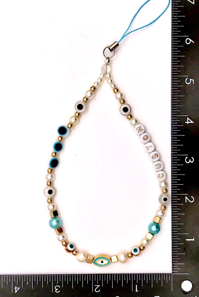 evil eye phone chain Y2K trending phone strap custom phone strap aquamarine beaded phone chain protection charmstrap custom phone string image 7