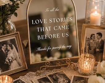 A todas las historias de amor que nos precedieron. Adhesivo para espejo, pegatina de boda, decoración de boda vintage, letrero para mesa nupcial, adhesivo para espejo conmemorativo.