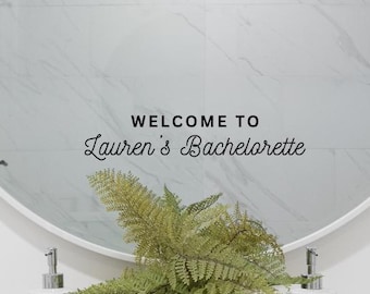 Custom Bachelorette Mirror Label Personalized Vinyl Decal for Bathroom or Hotel Mirrors Bachelorette Party Décor Bride Tribe Gift