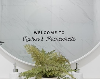 Custom Bachelorette Mirror Label Personalized Vinyl Decal for Bathroom or Hotel Mirrors Bachelorette Party Décor Bride Tribe Gift