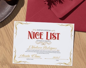 Editable Santa’s Official Nice List Certificate Printable Christmas Certificate for Kids Personalized Holiday Letter from Santa