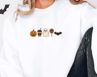 Halloween Icon Gildan Crewneck Sweatshirt Cute & Cozy Fall Vibes Spooky Ghost Pumpkin Coffee Sweatshirt Fall Aesthetic
