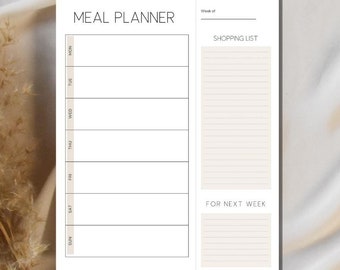 Meal Planner Digital Printable Digital Printable Meal Planner Minimalist Weekly Meal Planner Printable Kitchen Organizer PDF