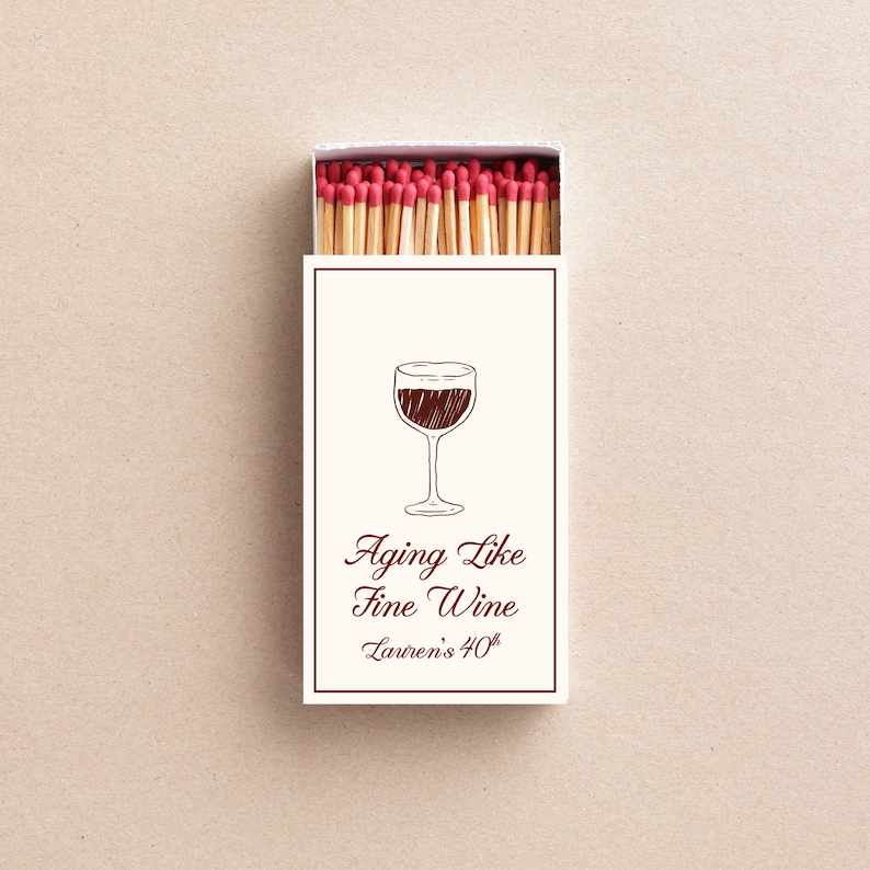 Aging Like Fine Wine Matchboxes Birthday Party Favors Wine Themed Birthday Custom Matchboxes Elegant Milestone Birthday Gifts
