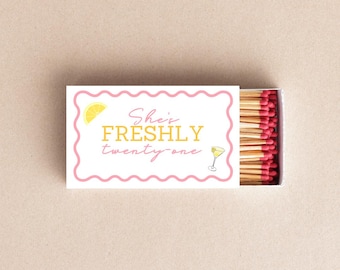 She’s Freshly 21 Birthday Matchboxes, 21st Birthday Party Favors, Custom Matchboxes, Personalized Party Favor, 21st Party Decor