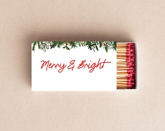 Custom Merry & Bright Christmas Matchboxes Personalized Holiday Party Favors Festive Match Box Decor Holiday Candle Matches